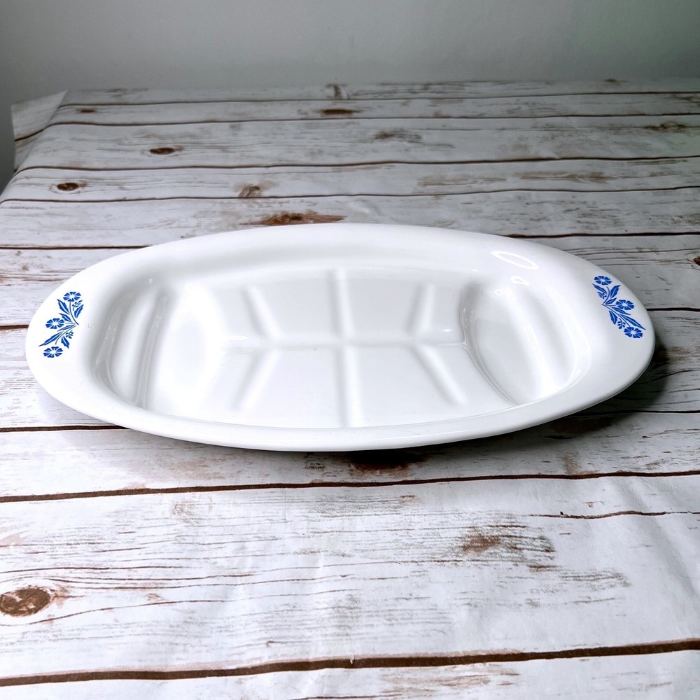 Corning Ware P-19 Platter White Blue Cornflower Tree and Well 16 inch